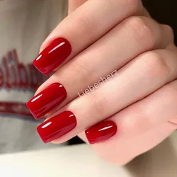 Prensa Artificial en uñas postizas, vino brillante, rojo, uñas postizas, cuadrado largo, reutilizable, DIY, herramientas de manicura con punta para uñas