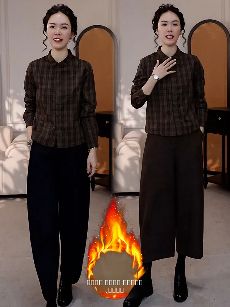 

Модная теплая винтажная женская рубашка с воротником и пуговицами для повседневной носки зимой