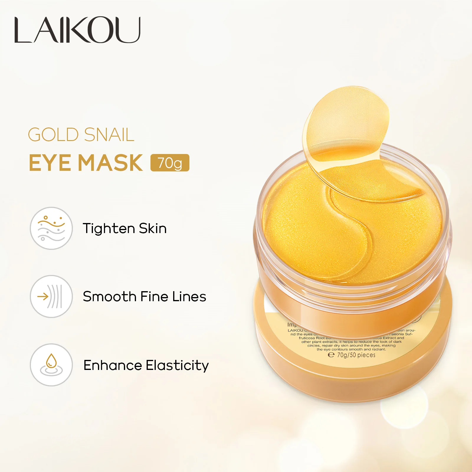 New Product LAIKOU Golden Snail Eye Mask 50 Pieces, Eye Care, Moisturizing, Moisturizing and Nourishing Eye Mask