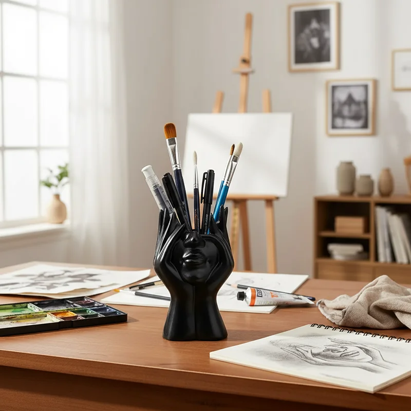 Classical Plastic Face Vase Multifunctional Makeup Brush Holder Creative Body Art Styling Office Organizer Storage Holder