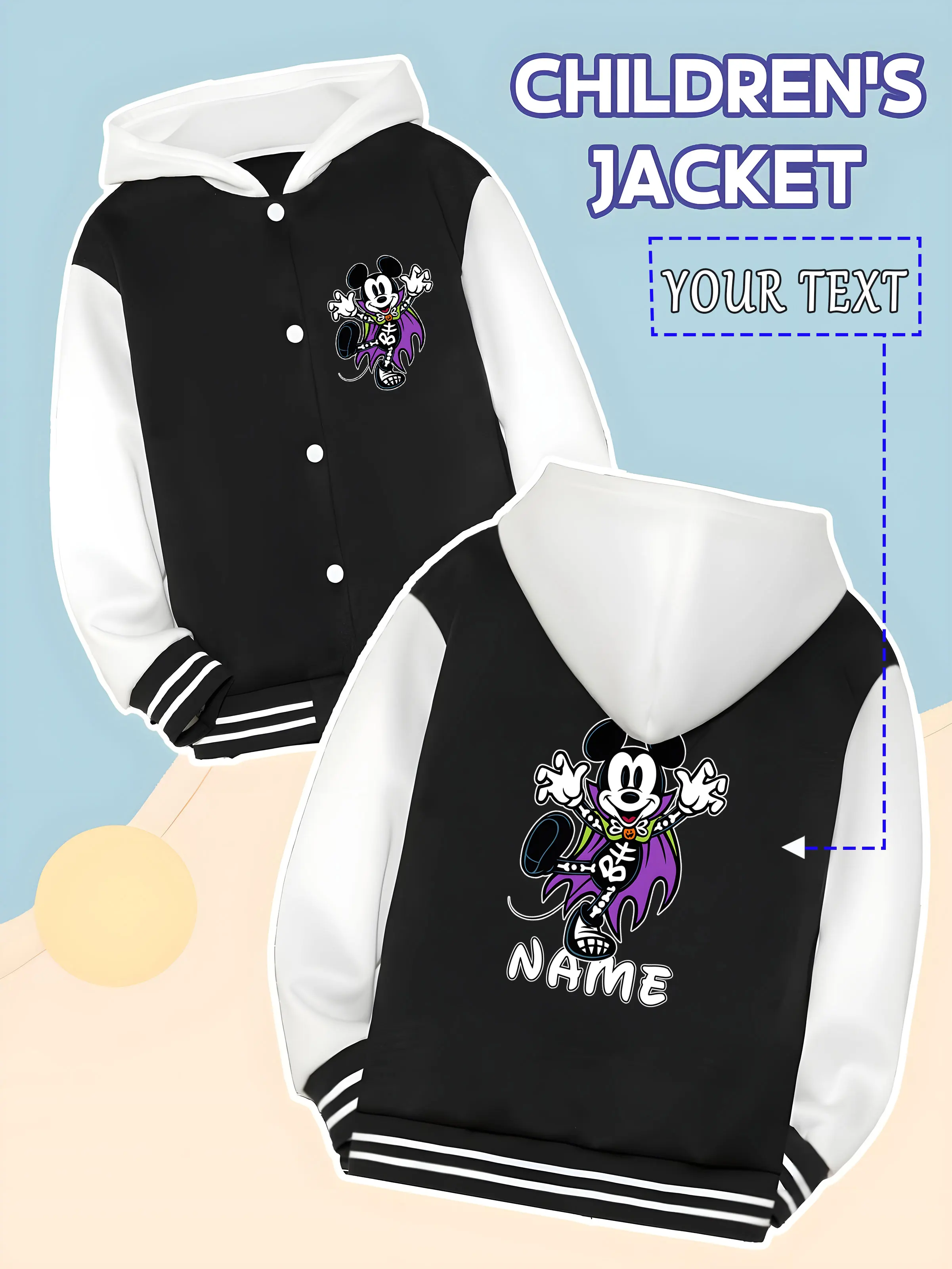 

MINISO Disney Mickey Mouse Dress-Up Baseball Jacket for Kids - Mickey Mouse's funny dress-up design, full of creativity, perfect