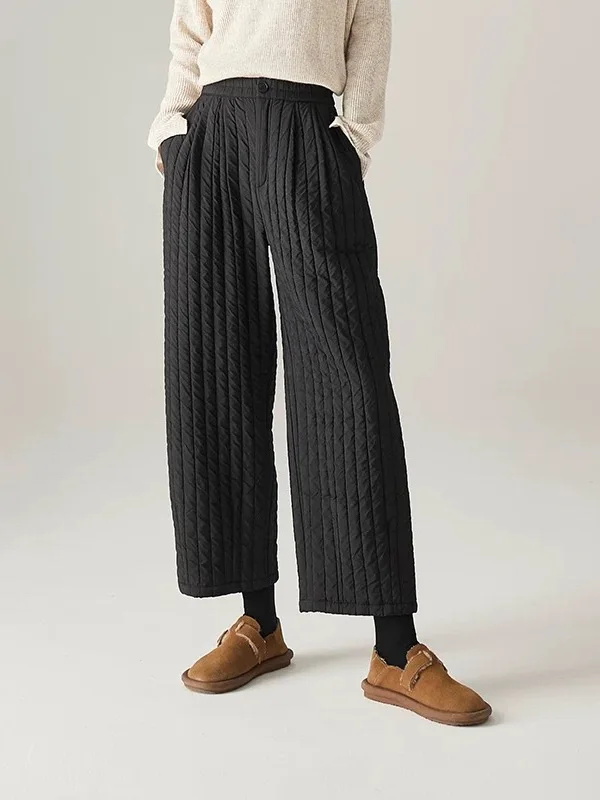 Pantaloni Harem casual in cotone caldo Thiened Pantaloni invernali da donna in vita elastica retrò Nascondi pantaloni dimagranti in cotone a nove punti
