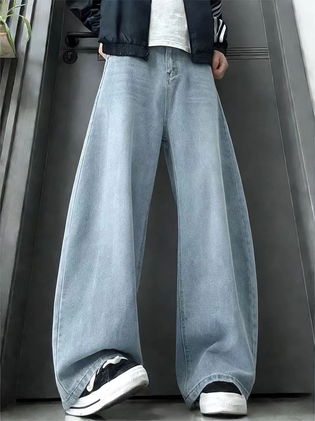 

Light Blue Flared Jeans Loose Straight Leg Long Pants American Retro Sle Men's Casual High Waist Vintage Waed