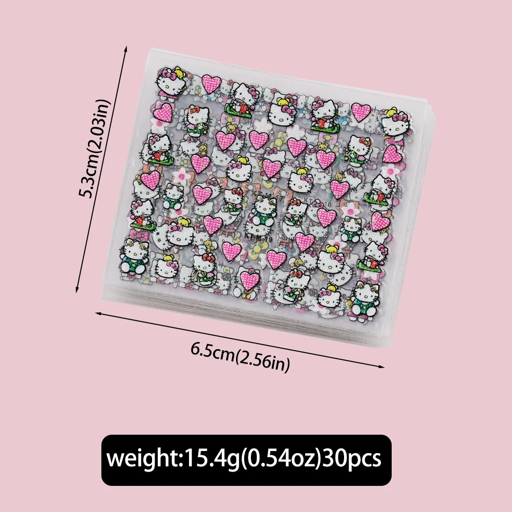 30 pezzi carino 3D glitter adesivi per unghie Hello Kitty design dei cartoni animati per bambini forniture per decalcomanie per unghie KT adesivi per gatti decorazione per manicure