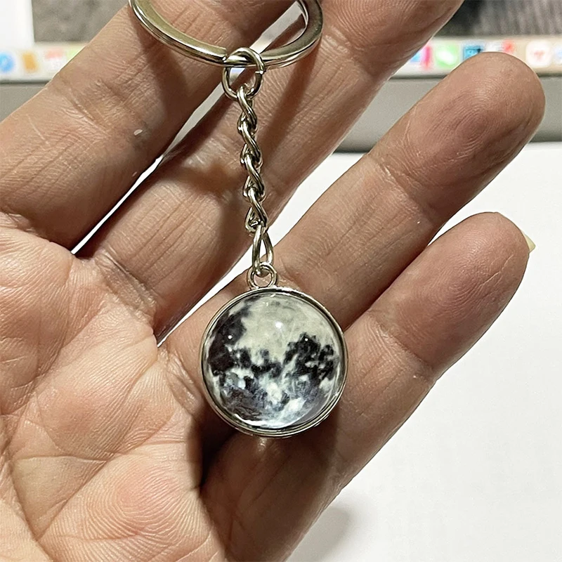 Glow In The Dark Solar System Galaxy Planet Keychain Jupter Moon Earth Mars Sun Double Side Glass Ball Key Chain Pendant Gift