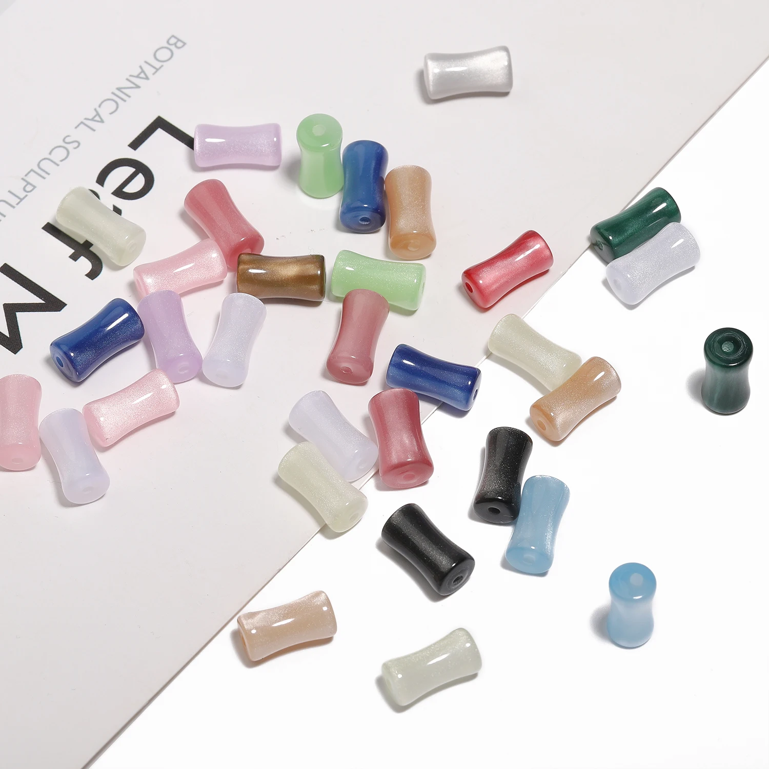 20pcs Multicolor Bamboo Joint Resin Beads 13x6.5mm Cylindrical Round Tube Spacer Acrylic Beads for Jewelry Making Bracelets DIY