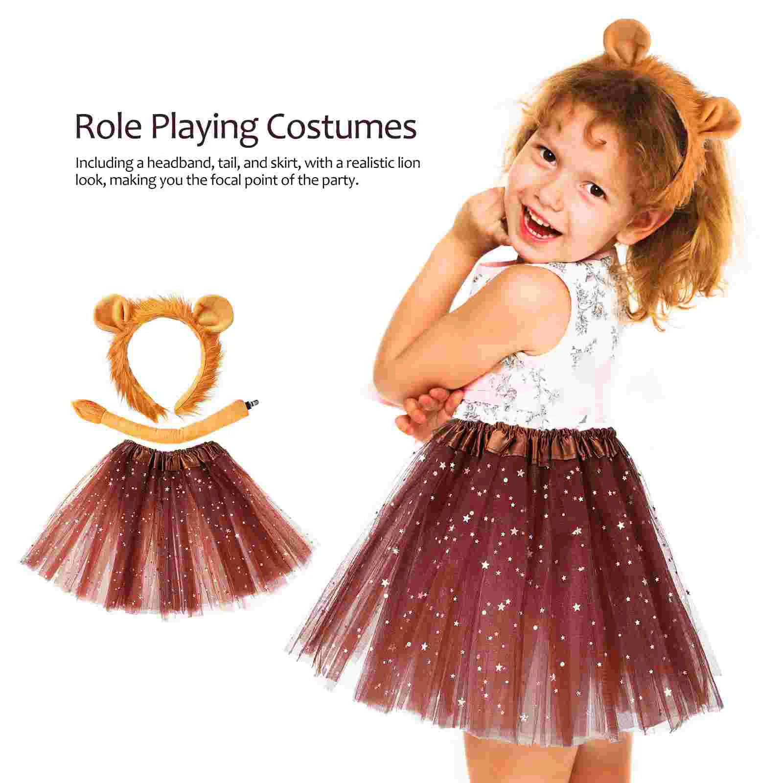 Lion Cosplay Costume 3-piece Set Costumes Kids Mane Paws Ladies Black Tail Head Band Tutu Ears for Girls Makeup Baby