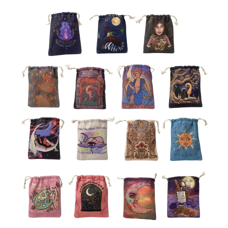 2024 New 15 Types Tarot Card Storage Bag Canvas Print Drawstring Bag Home Accessories