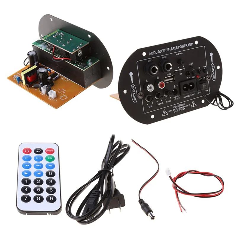 B02B-12V 24V Bluetooth Amplifier Board 30-120W HiFi Dual Microphone Interface Car Subwoofer Amplifier Module(US Plug)