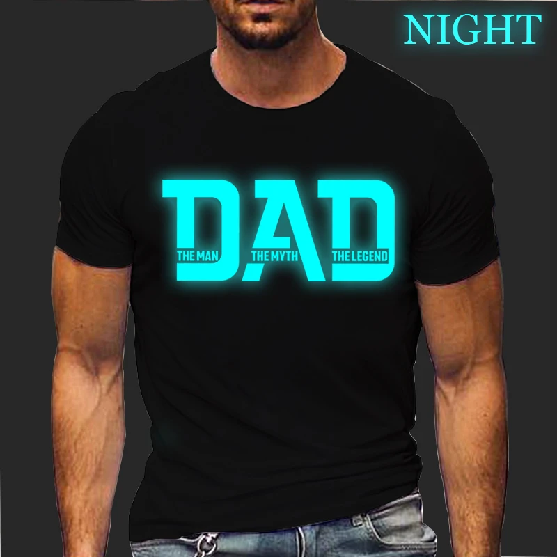 Loose Men T-shirts Summer Dad Print T Shirt Luminous Design Street Tshirts Short Sleeve Top Tee Daddy Men\'s Tee Shirts Clothing