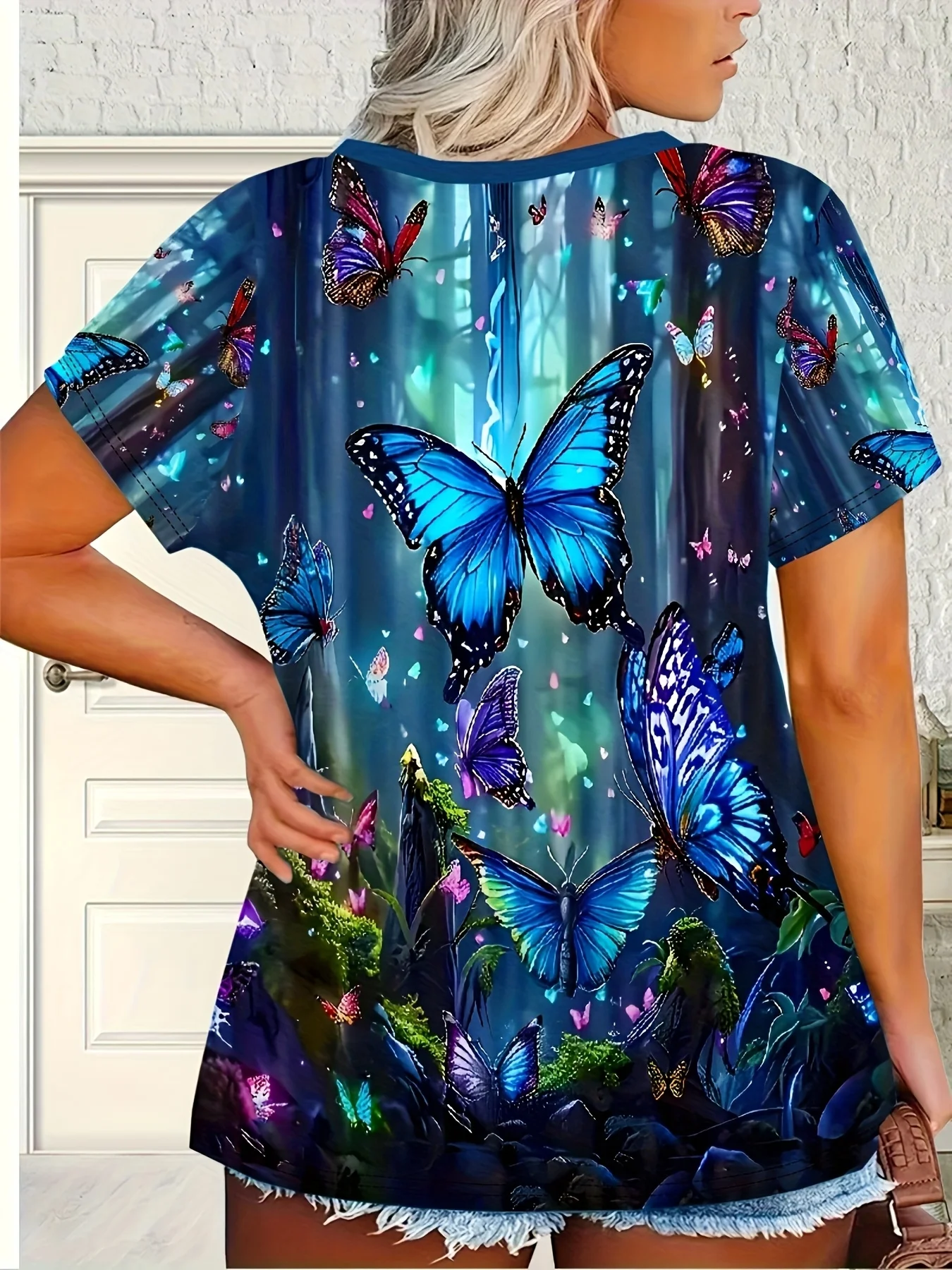 Hot Selling Fashion New Beauty Butterfly Scene Outdoor Leisure Sports Street Wear 3D Printed Round Neck Parent-child T-shirt