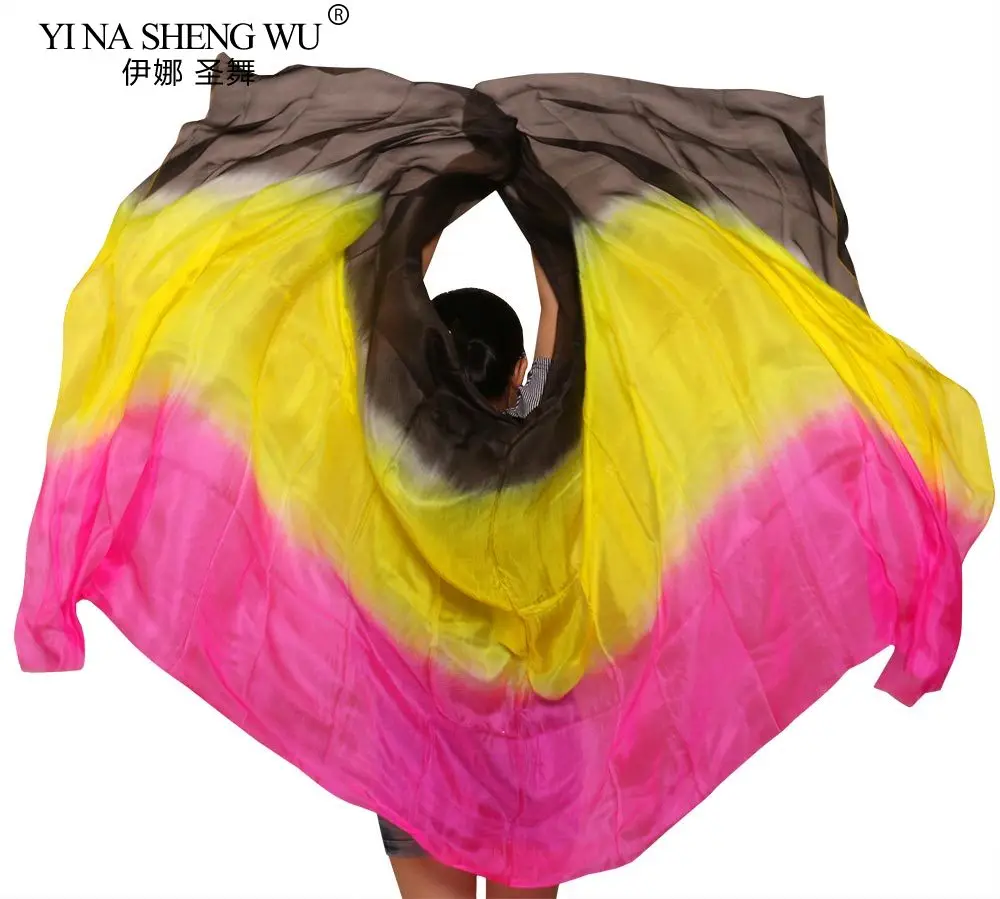 Lenço de seda para dança do ventre, véu adereços para dança do ventre, feminino, leve, lançado à mão, cor gradiente, acessório de performance de dança de seda