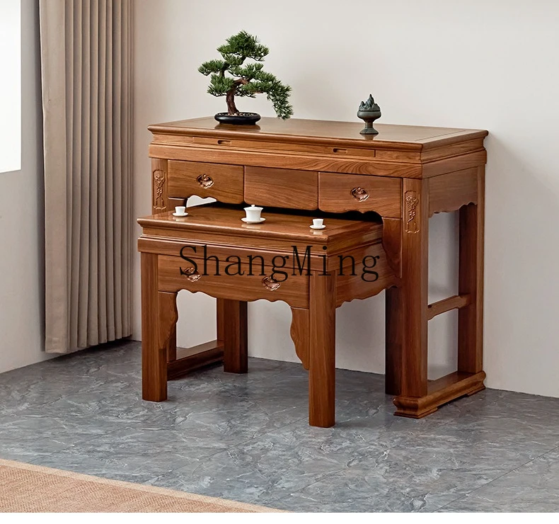 ZYY مجموعة طاولة من خشب الساج خزانة منزلية طاولة بوذا من الخشب الصلب حافظة بخور طاولة تقديم إله الثروة #5