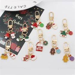 Cute Christmas Keychain For Women Enamel Christmas Tree Santa Claus Bell Snowflake Keyrings Bag Car Key Chain Accessories Gift