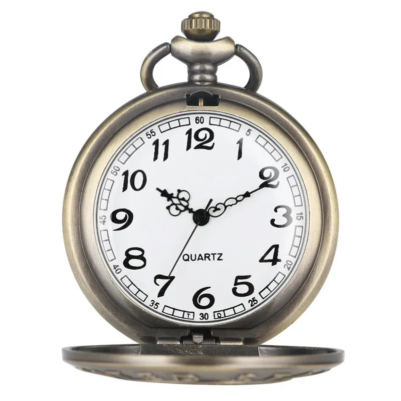 Vintage Hollow Out Bamboo Case Retro Quartz Pocket Watch for Men Women Arabic Number Clock with Bronze Necklace Chain reloj