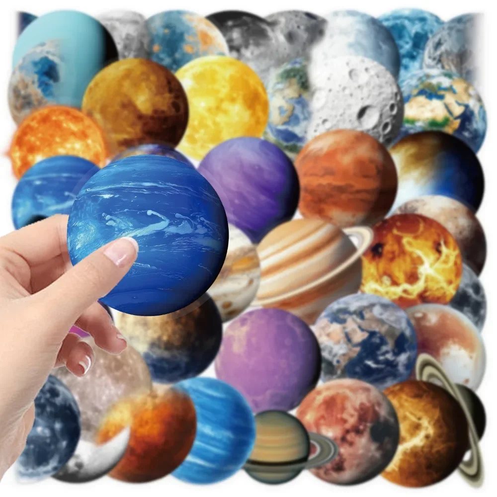 10/50Pcs Cute Cartoon Outer Space Planets Stickers Waterproof Graffiti for Laptop Luggage Skateboard Stationery Decals Gift