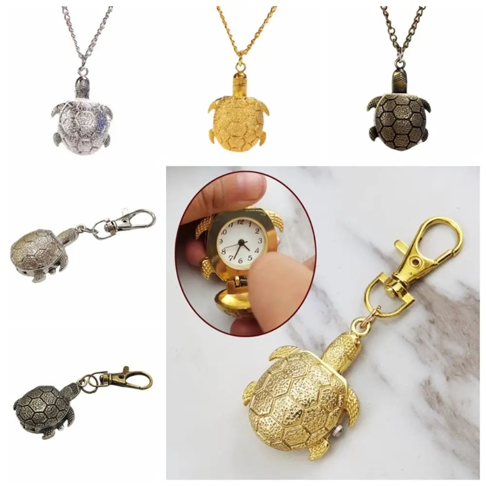 Vintage Alloy Turtle Watch Flip Cap Cartoon Pocket Watch Turtle Shape Necklace Watch Gift