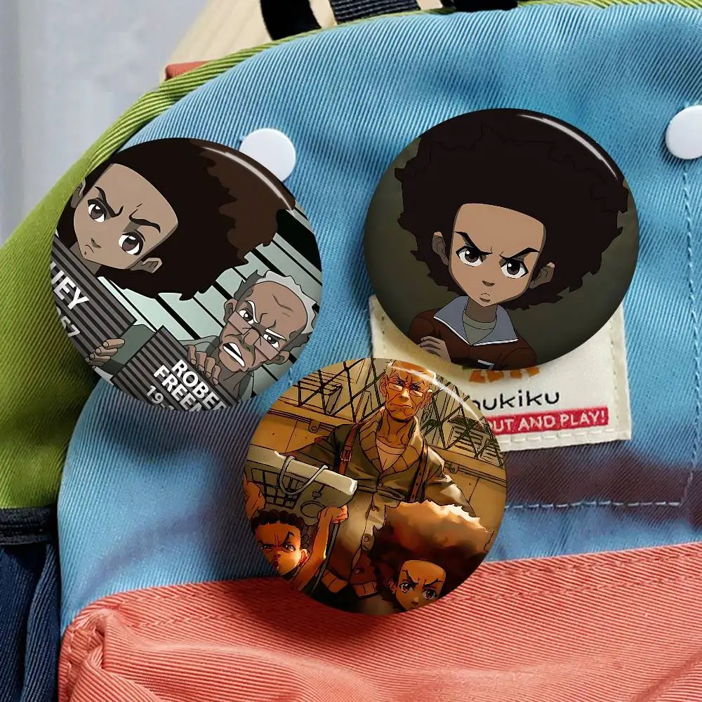 comedic elements B-Boondocks Animation Cartoon Brooches Anime Badge Round Handmade Brooch Lapel Pins Jewelry for Backpack