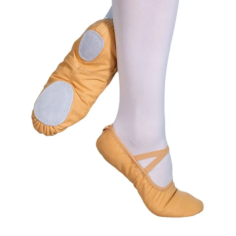 Zapatos de Ballet profesionales para mujer y niña, suela suave con tres suelas divididas, zapatos de baile de bailarina, zapatilla de Ballet con empalme de malla de tela elástica