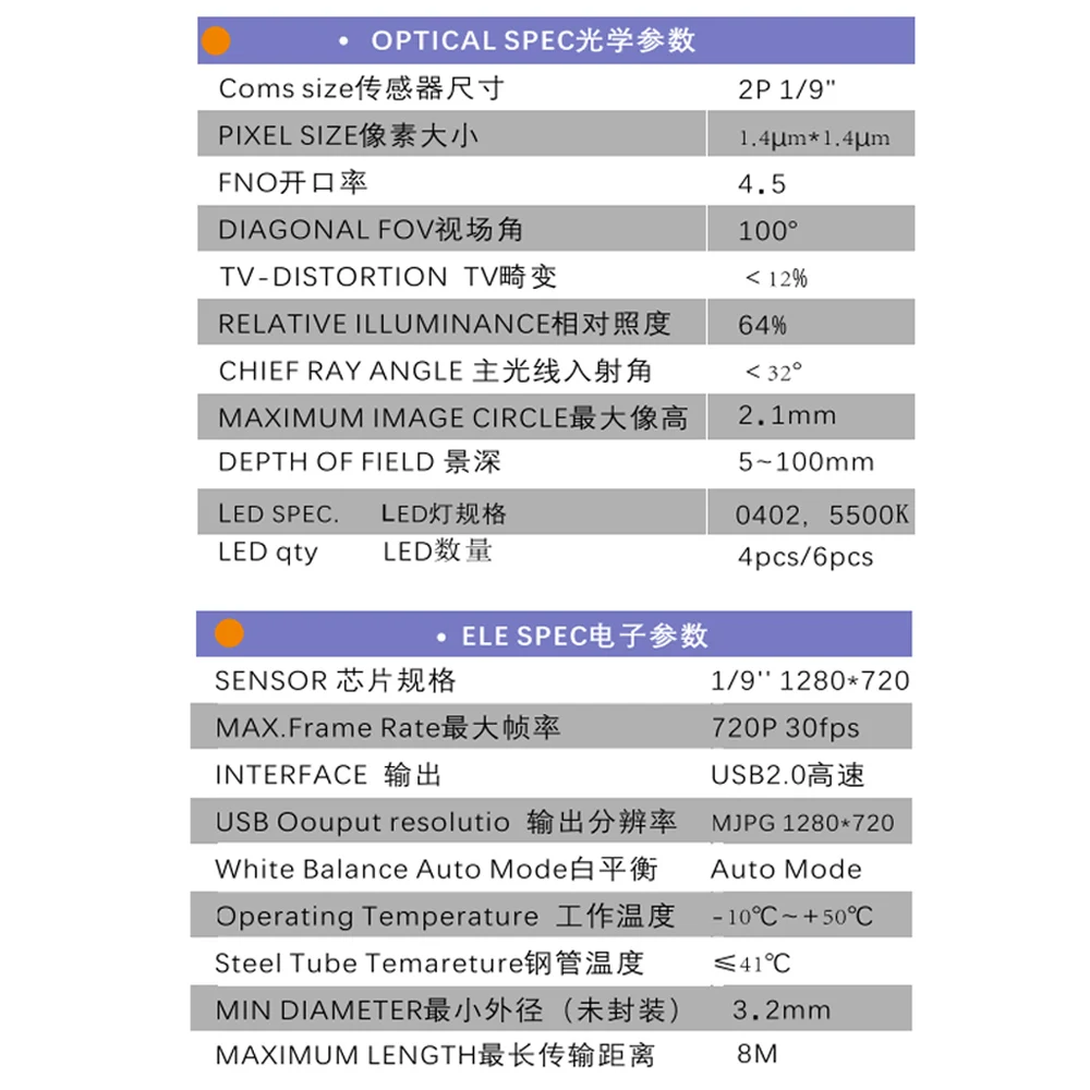 กล้องจุลทรรศน์1MP เซ็นเซอร์ CMOS ส่อง Ov9734 6มม. โมดูล USB สายเคเบิลขนาดเล็ก5ม.