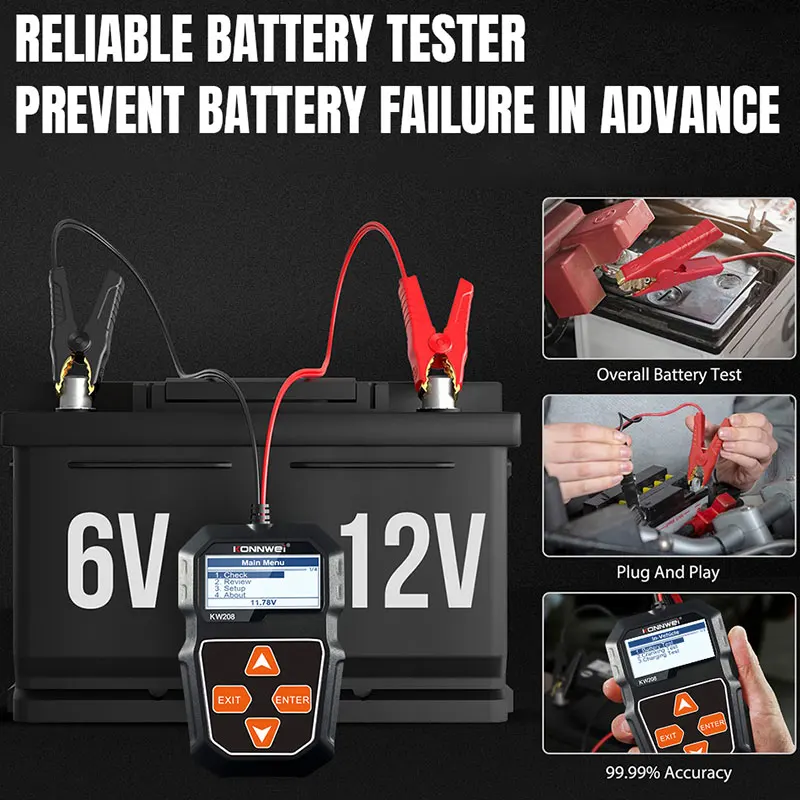 KONNWEI KW208 Car Battery Tester 12V Motorcycle Battery-Analyzer 100-2000CCA Power Load Plug Charging Cranking System Test Tool