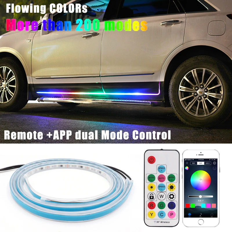 Niscarda CAR Colorful LED Flexible Streamer Flowing Welcome Door Light Strip Remote APP Control Scuff Sill Panel RGB Neon Lamp