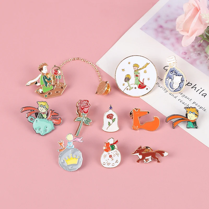 Planet The Little Prince Fox Rose Pin Classical Fairy Tale Brooch Le Petit Prince Patches Denim Shirt Pin Badge Wholesale