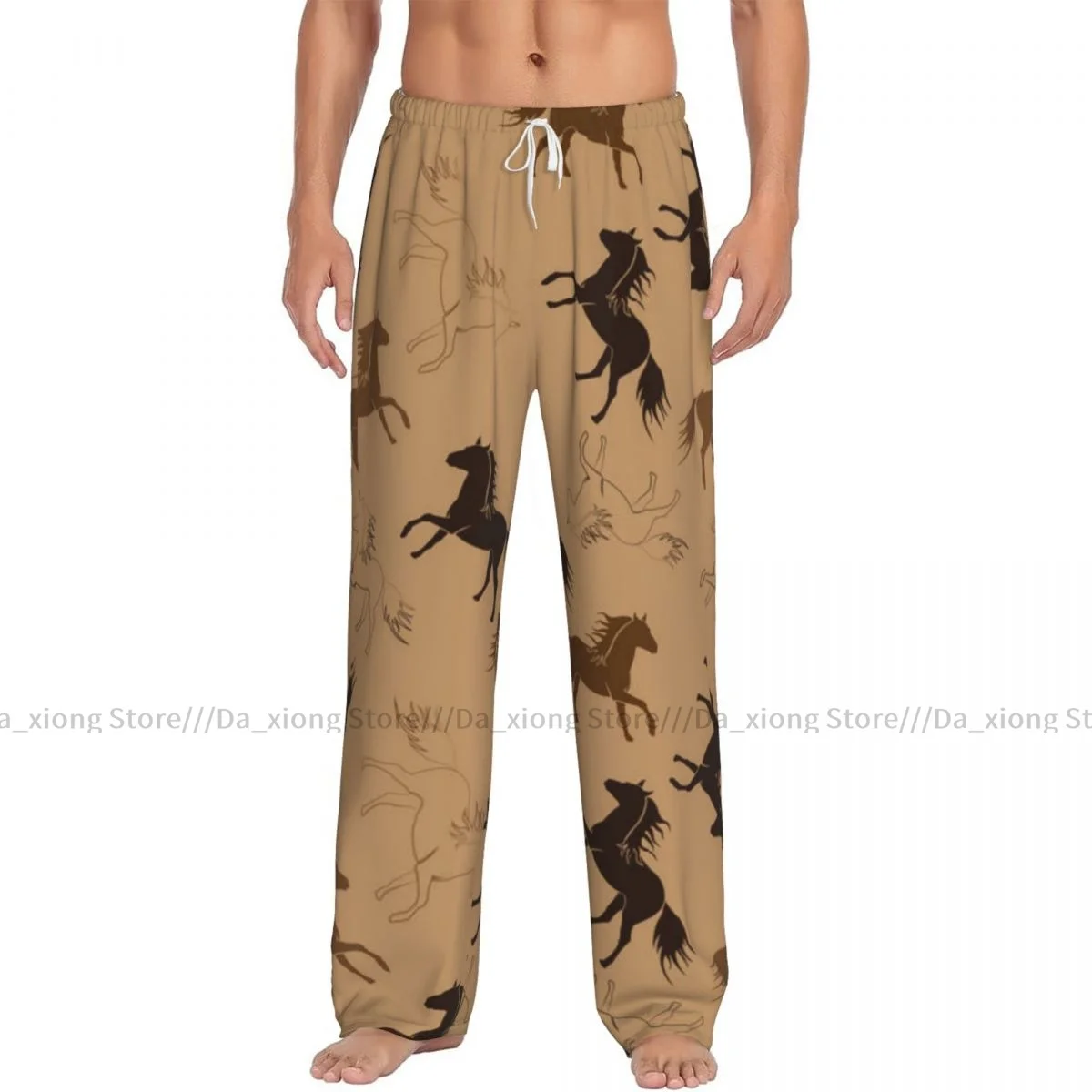 Men's Casual Pajama Sleeping Pants Running Horses Illustration Lounge Loose Trousers Comfortable Nightwear