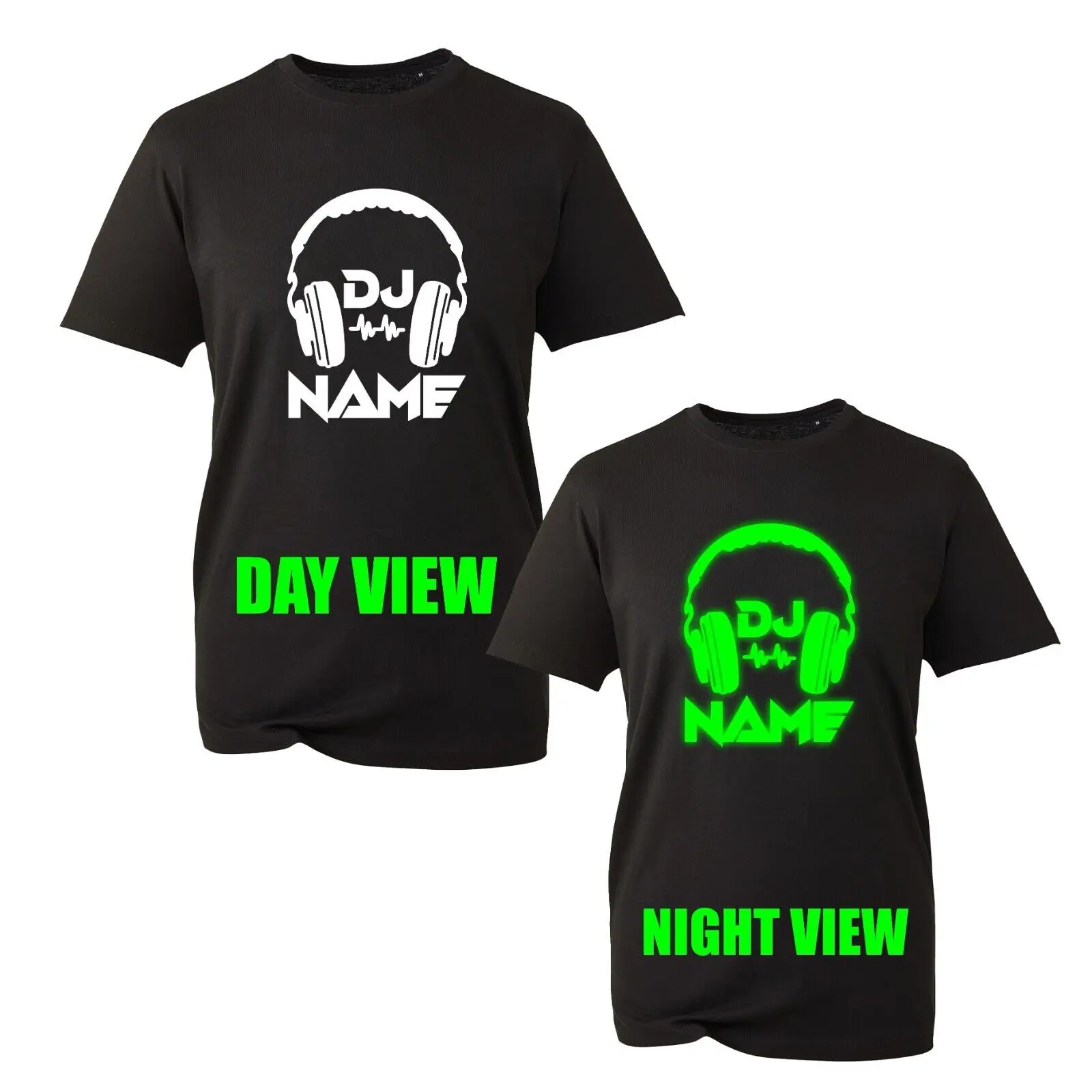 Personalised DJ Name Glow In The Dark T-Shirt, Headphones Music Funny Unisex Top