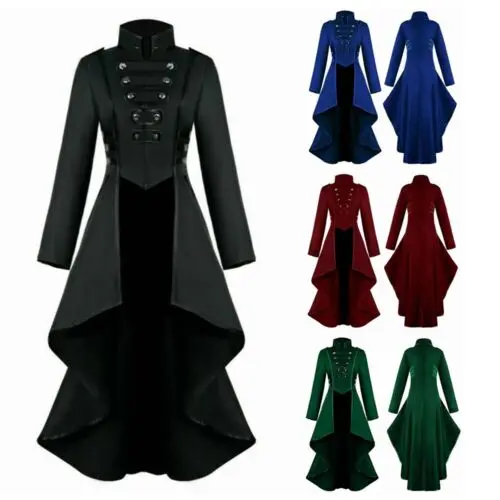 Women Lady Gothic Steampunk Button Corset Halloween Costume Coat Tailcoat Jacke