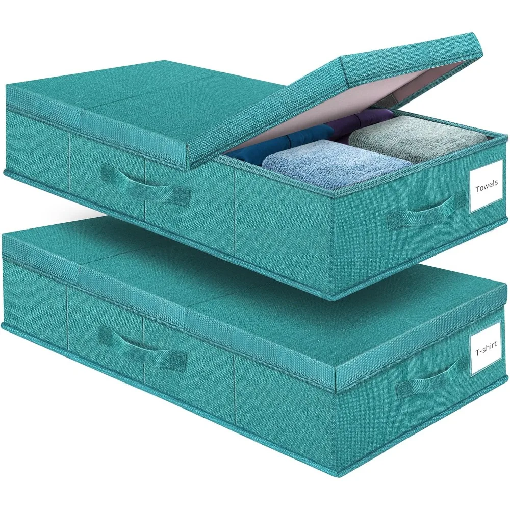 Underbed Storage Containers Bin with Lids (2pcs) Large Under Bed Organizer Box Handle, Foldable the Bags for Organizing Clothes,