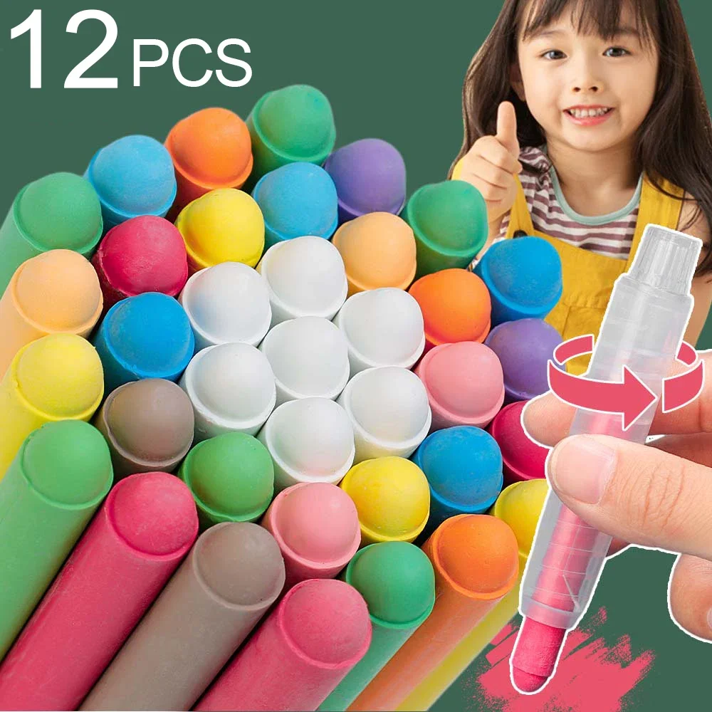 6/12PCS Safety Non Dust Chalks Solid Water Chalk Blackboard Whiteboard Drawing Pens with Pen Cover School Office Supplies