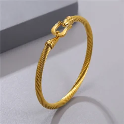 Simple Titanium Steel Men Bangles 6mm Gold Color Simple Stainless Steel Open Bracelet Fashion Jewelry Trendy Bracelet For Women