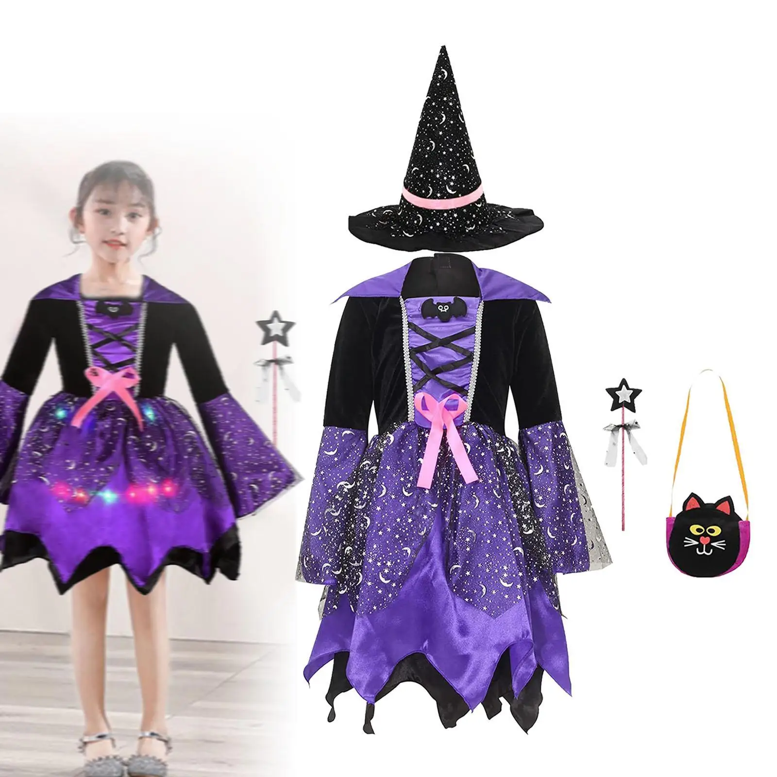 카니발 파티를 위한 소녀 마녀 코스프레 의상 멋진 드레스