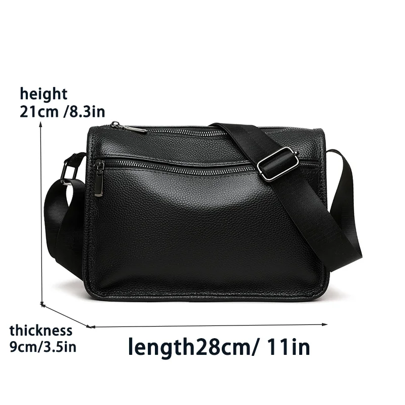 Bolso Bandolera Casual de Moda para Hombre, de Cuero Vacuno Genuino, Minimalista, con Gran Capacidad, para Negocios, de Alta Gama