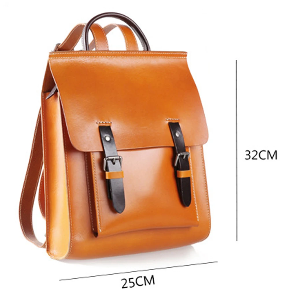 Fashion Retro Handmade Leather Women Bags Casual Large Capacity Solid Color Travel Bag  Multi-Function High Quality Backbags