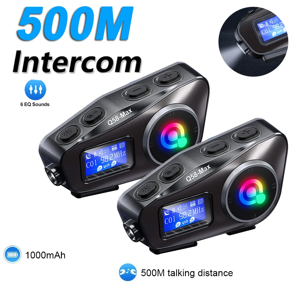 1/2pcs Q58 Motorcycle Helmet Intercom Wireless Bluetooth Headset Moto LCD Display Intercomunicador For 2 Rider 500m Intercom