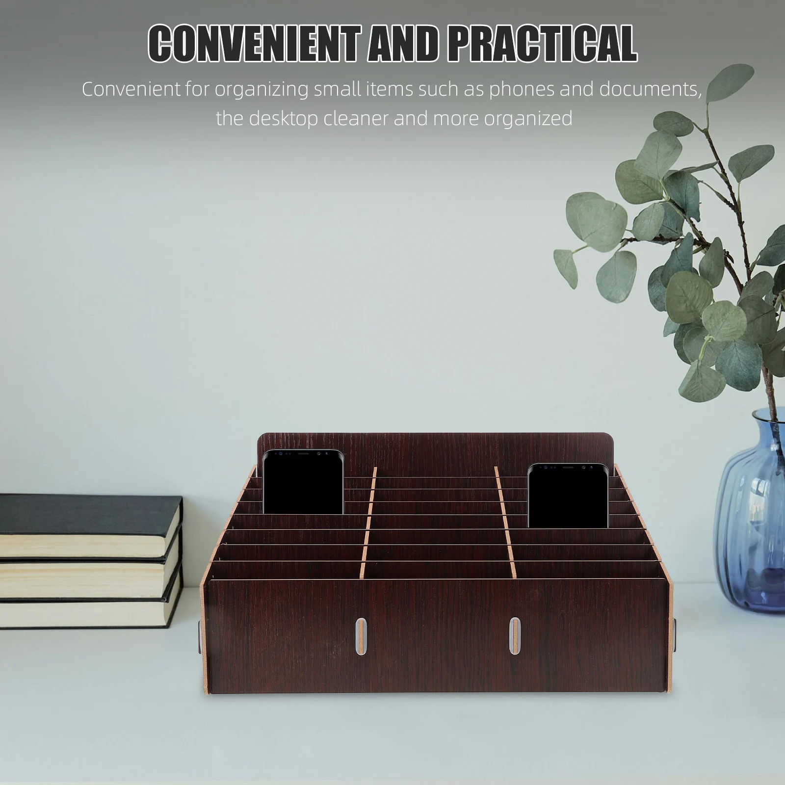 

Wooden Phone Storage Box Compact Multi-Grid Desk Organizer For Classroom Office Cell Phone Holder Business Card Display Rack