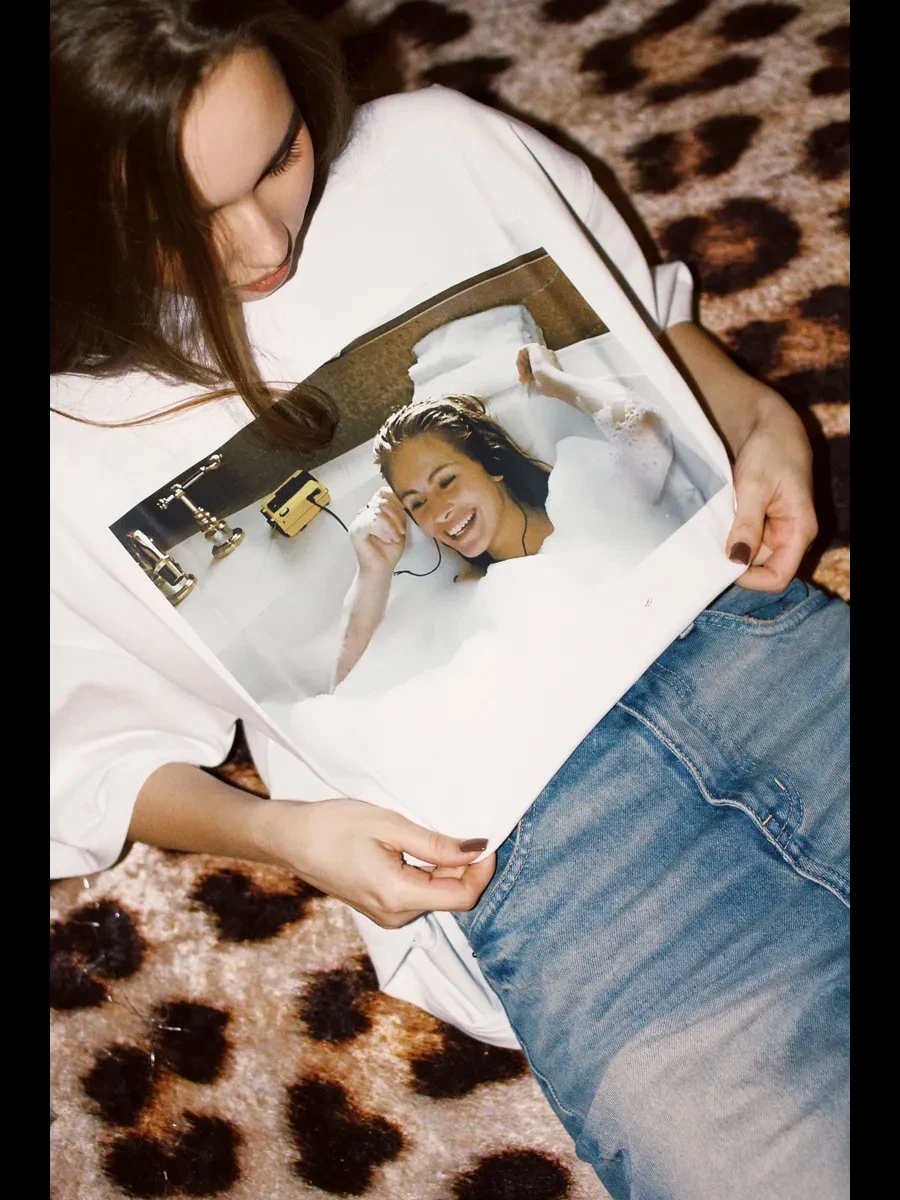 Loose Printed Cotton T-irt Faionable Casual Top Women's Summer ort Sve round Ne Basic Sle Creative Pattern