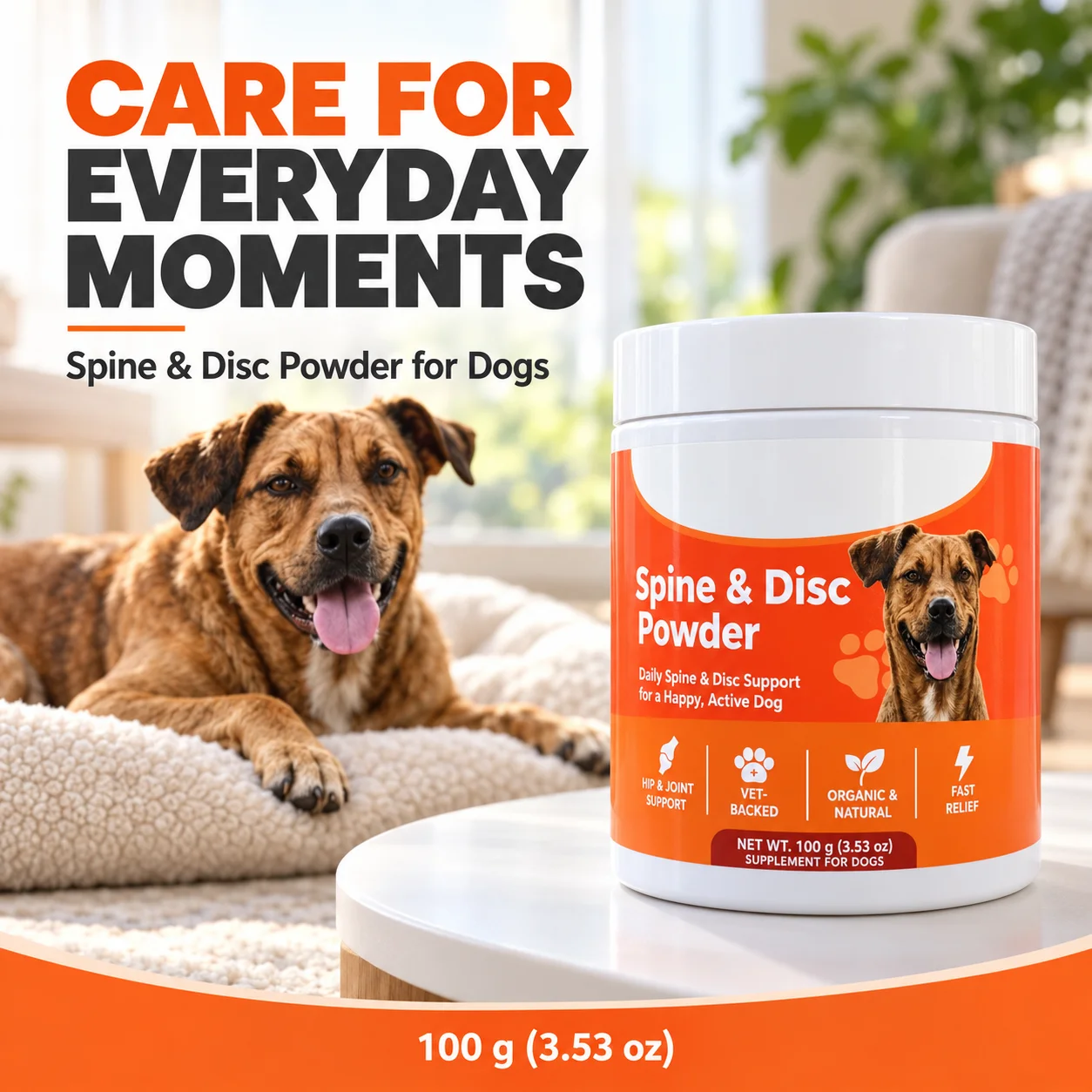 Dog Spine & Disc Support Powder 100g Hip & Joint Supplement for Dogs Daily Mobility Support for Active Pets and Nutritional Care