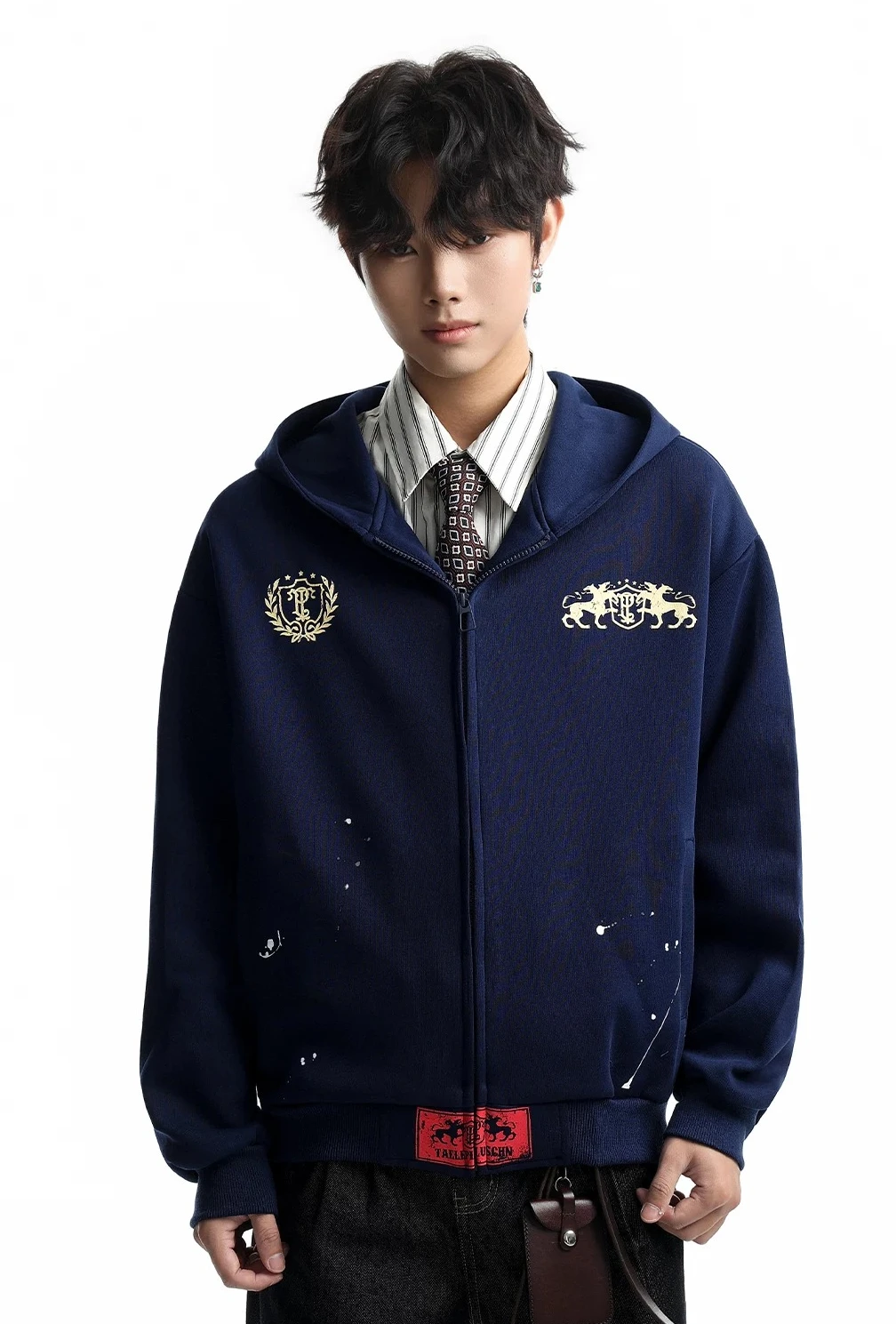 2026 Autumn American Vintage Print Loose zipper Hooded Sweatshirt Men's Oversized Casual HighStreet Outerwear Hoodies Jacket
