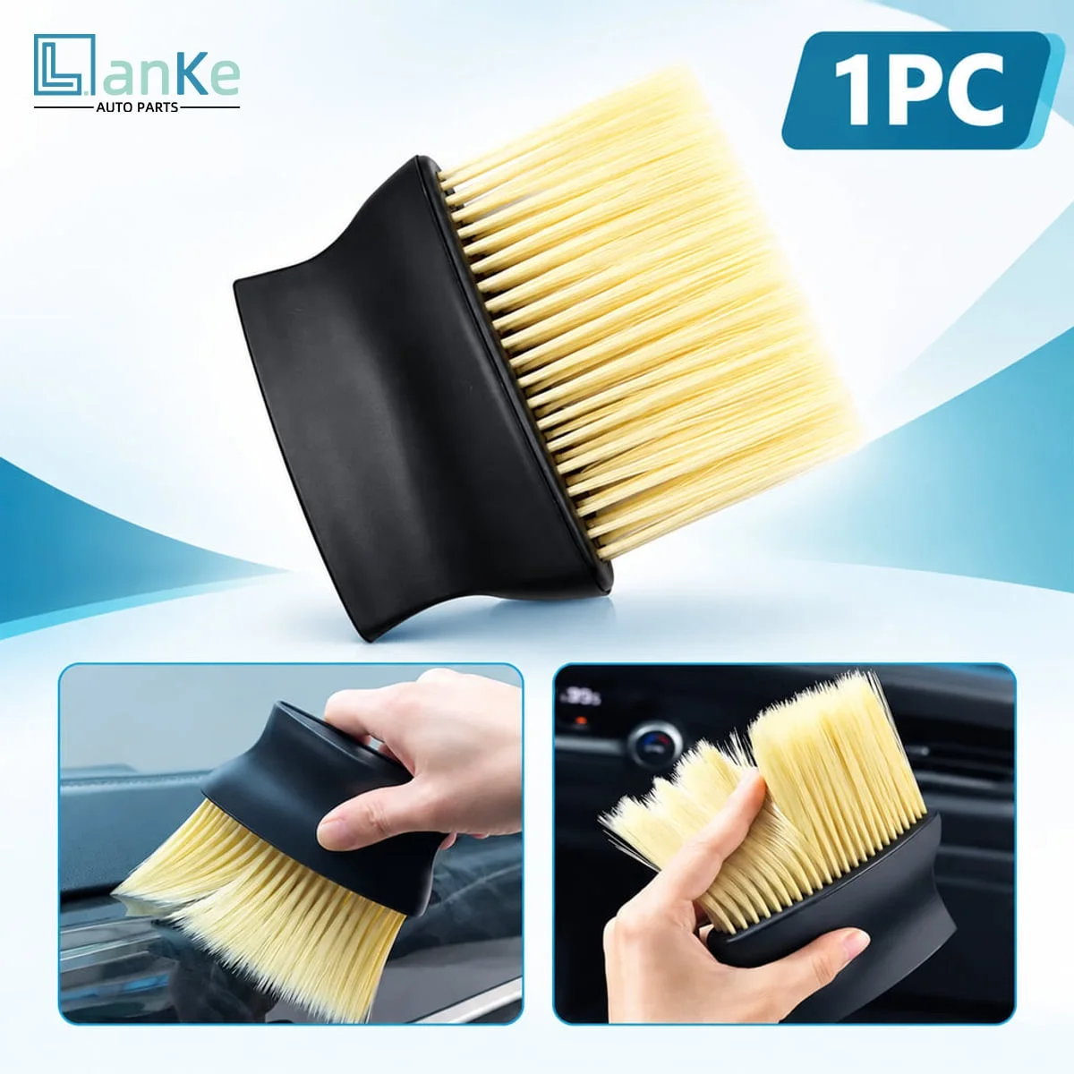 LANKE Car Interior Cleaning Brush Soft Bristle Ergonomic Handle Multi Purpose Auto Detailing Tool For Vehicle Interiors