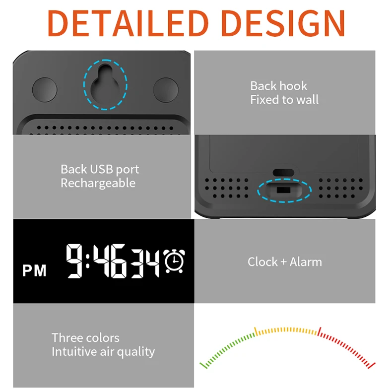 Indoor  Air Quality Detector Temperature Humidity Real Time Monitoring  CO2  gas sensor