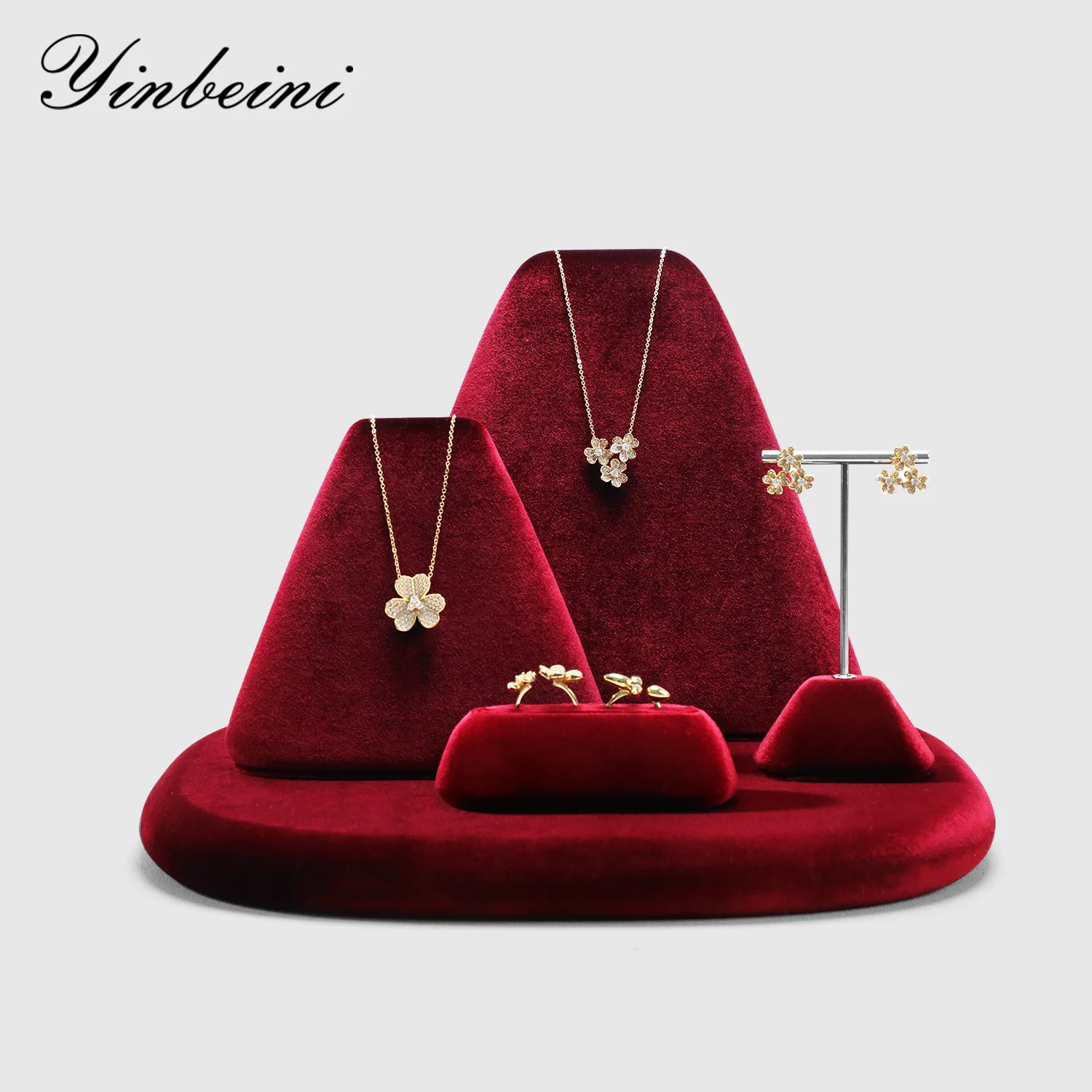 

Yinbeini Velvet Jewelry Display Set Ring Earrings Necklace Bracelet Rack Organizer Boutique Combination Stand TB040