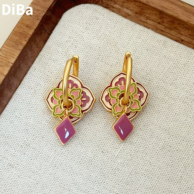 

Modern Jewelry Vintage Temperament Purple Enmale Pattern Drop Earrings For Girl Female Gifts Fine Ear Accessories Dropshipping