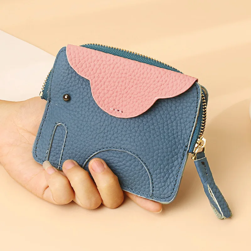 جديد لطيف الفيل جلد البقر المرأة محفظة نسائية للعملات المعدنية الإبداعية بطاقة مفتاح أحمر الشفاه حقيبة التخزين حامل المحفظة للنساء #6