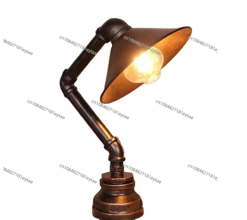 European wrought iron bronze table lamp bar water pipe creative cafe retro nostalgic bedroom bedside table lamp