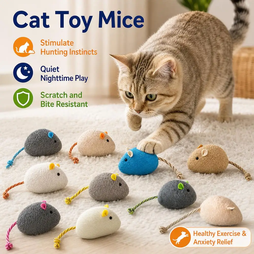 3PCS Color Randomly Cat Mice Toys Plush Catnip-Filled Mice Toys for Indoor Cats Realistic Mouse Interactive Toy for Playful Cats
