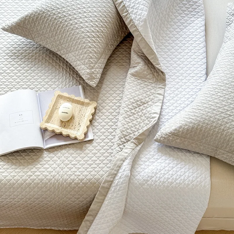 

3-Pieces 100s Long-staple Cotton Quilt Set Solid Color Thickened Soft Breathable Quilted Bedspread All Season