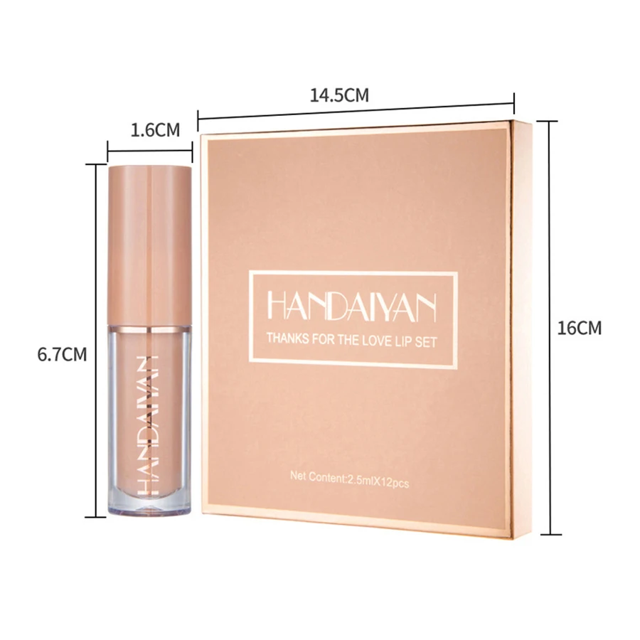 HANDAIYAN Conjunto de brilho labial fosco de veludo de 12 cores - Conjunto de caixa de presente de batom líquido, brilho labial não pegajoso
